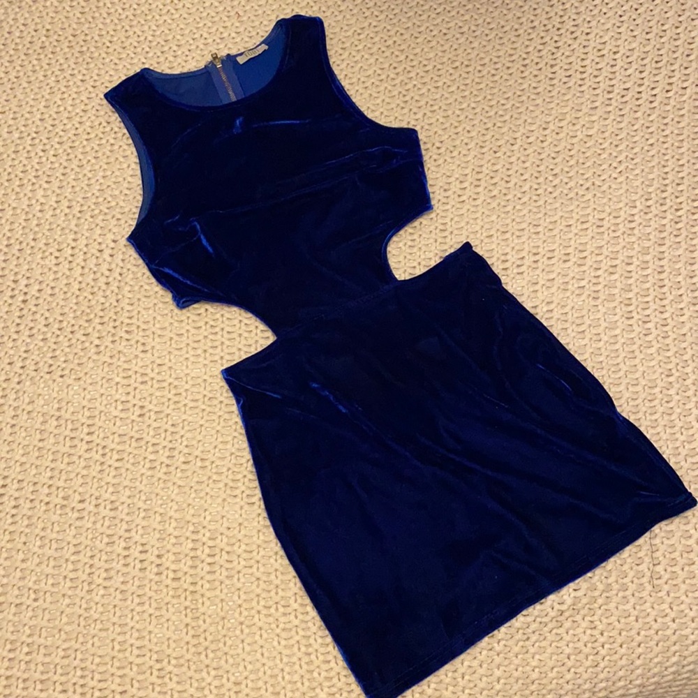Blue velvet cut out mini dress tobi